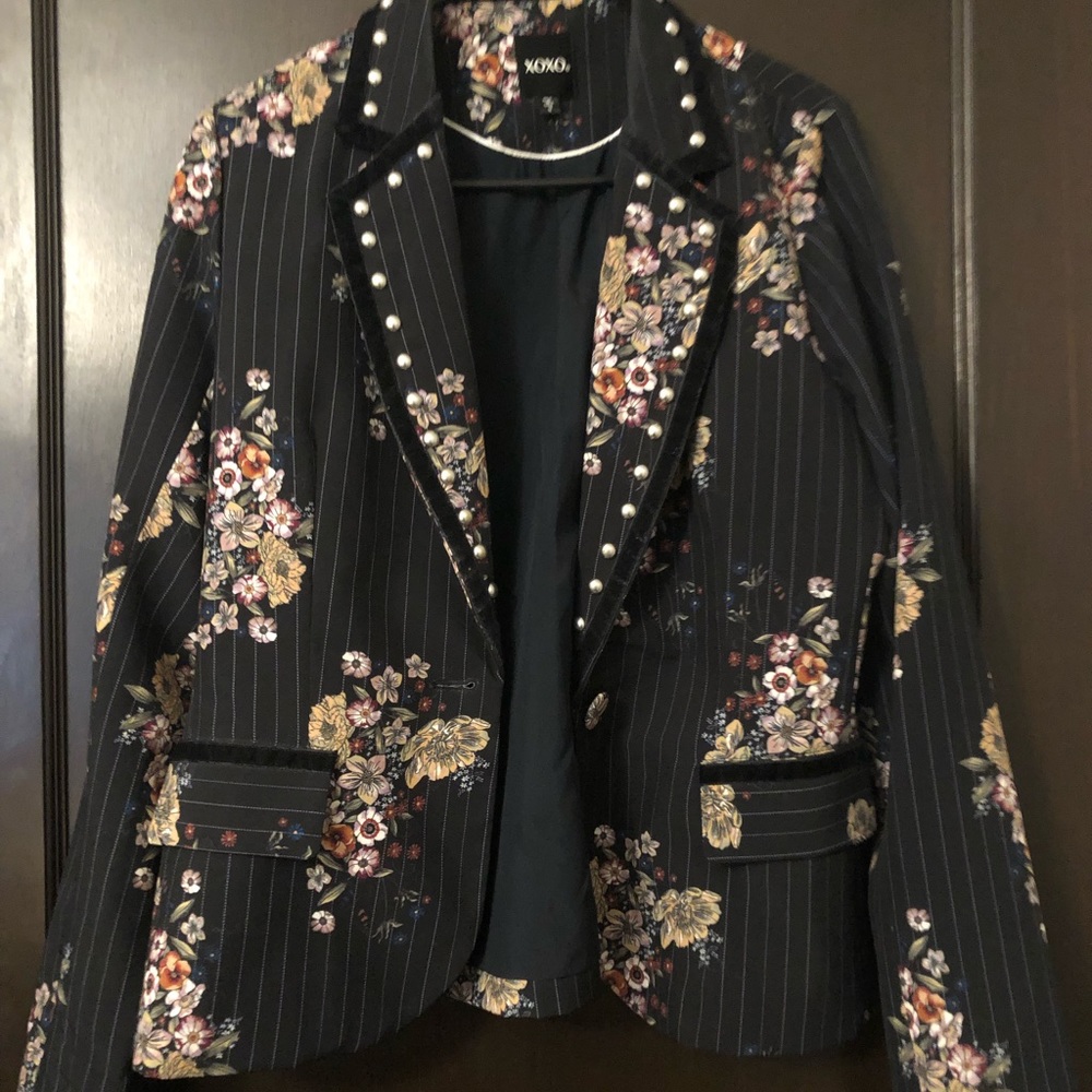 Black pinstripe and floral blazer